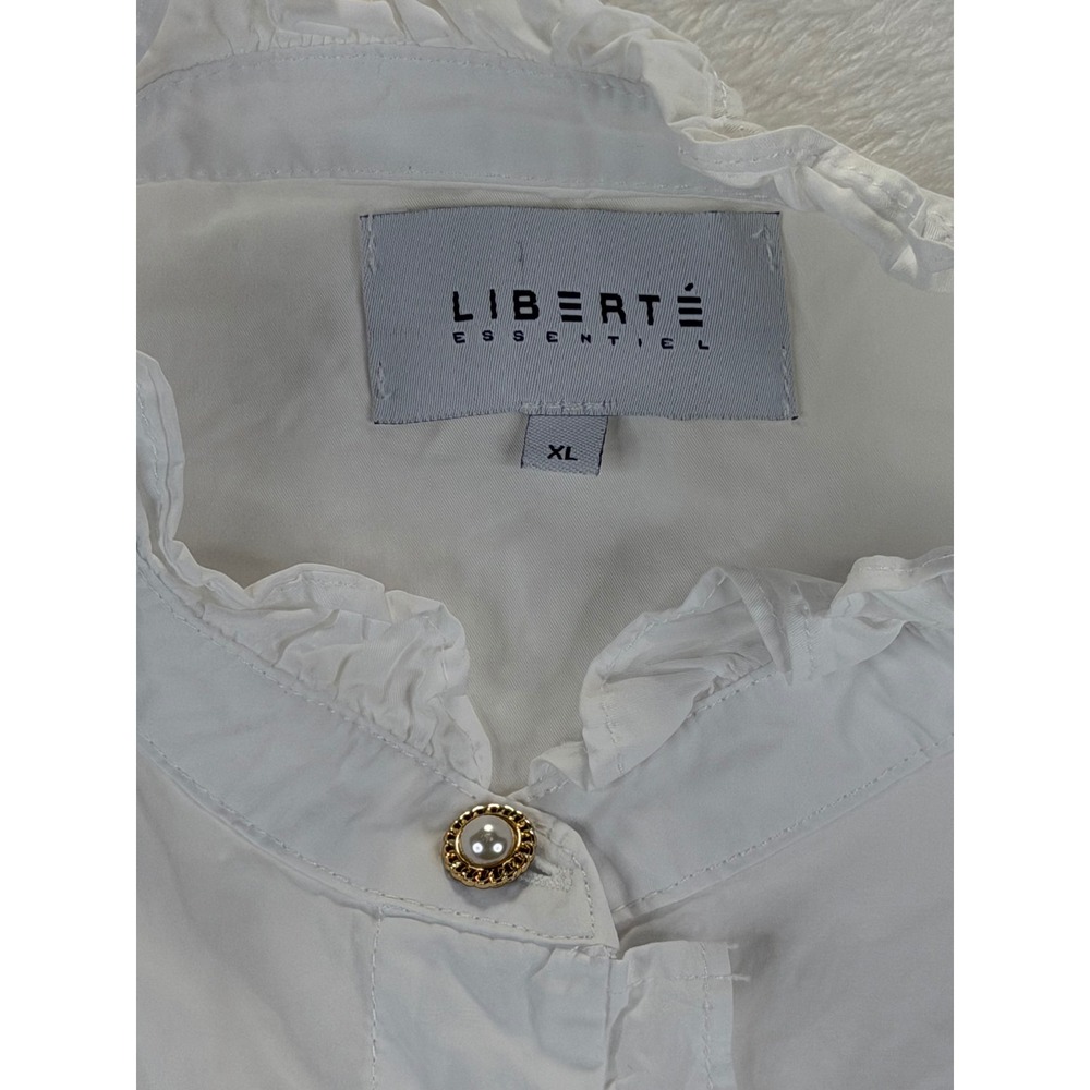 Liberte Essentiel White Ruffle Pearl Button‎ Oversized Tunic Shirt XL Longline - Picture 2 of 9